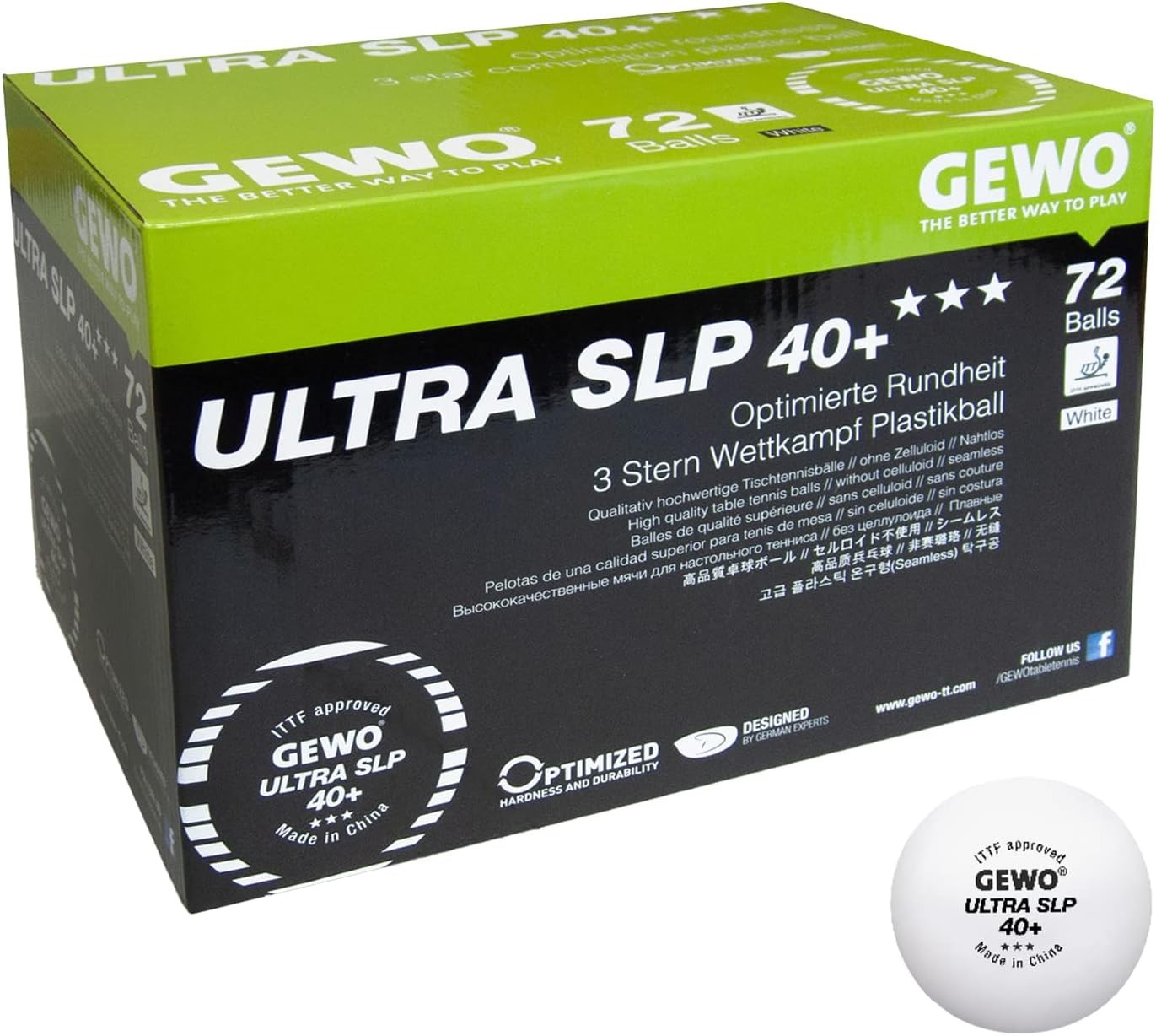 GEWO Ultra SLP 40+ 3-Star Balls - Pack of 72