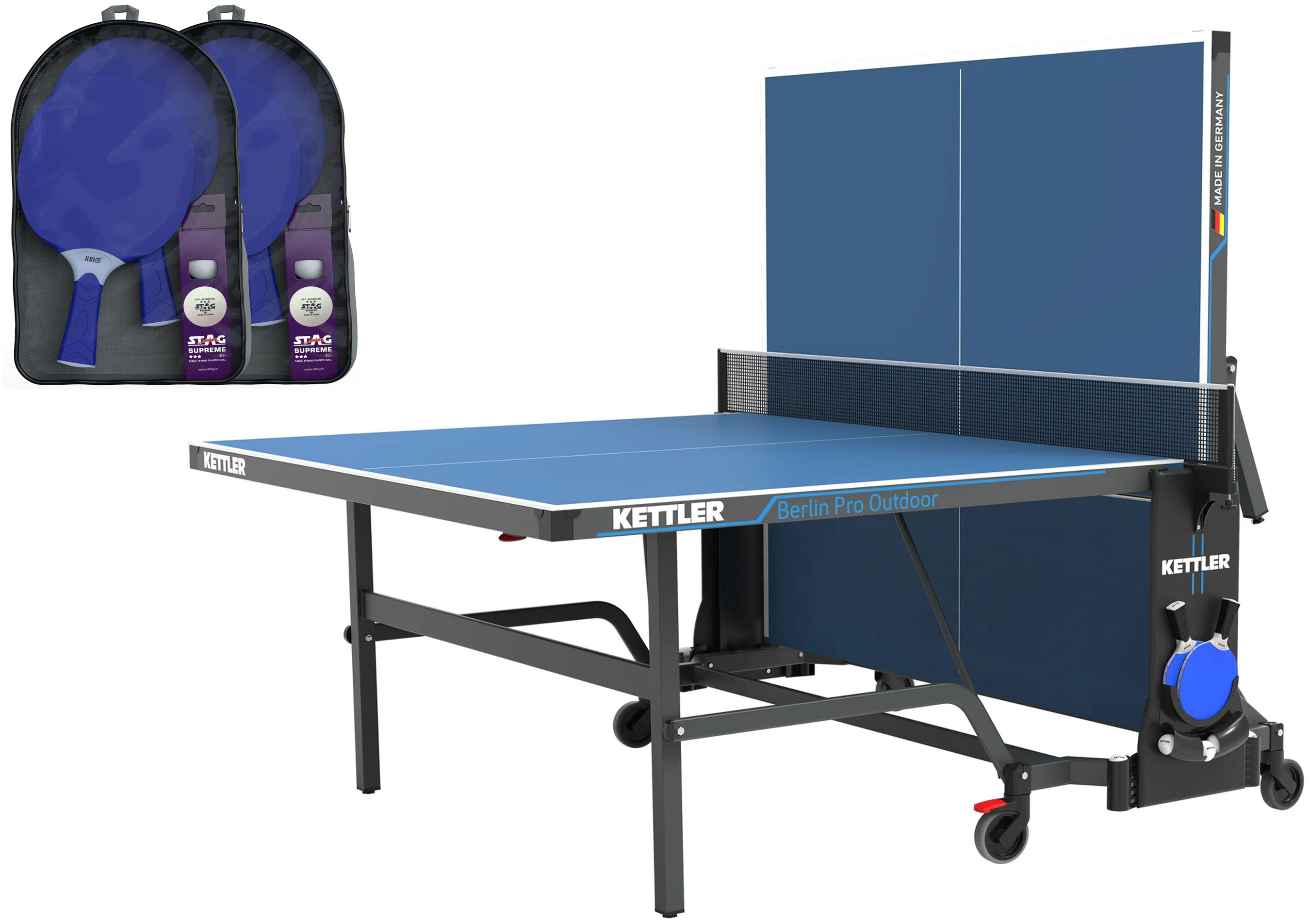KETTLER Berlin Pro Outdoor Bundle w/4-Racket Set, Balls and Table Cover