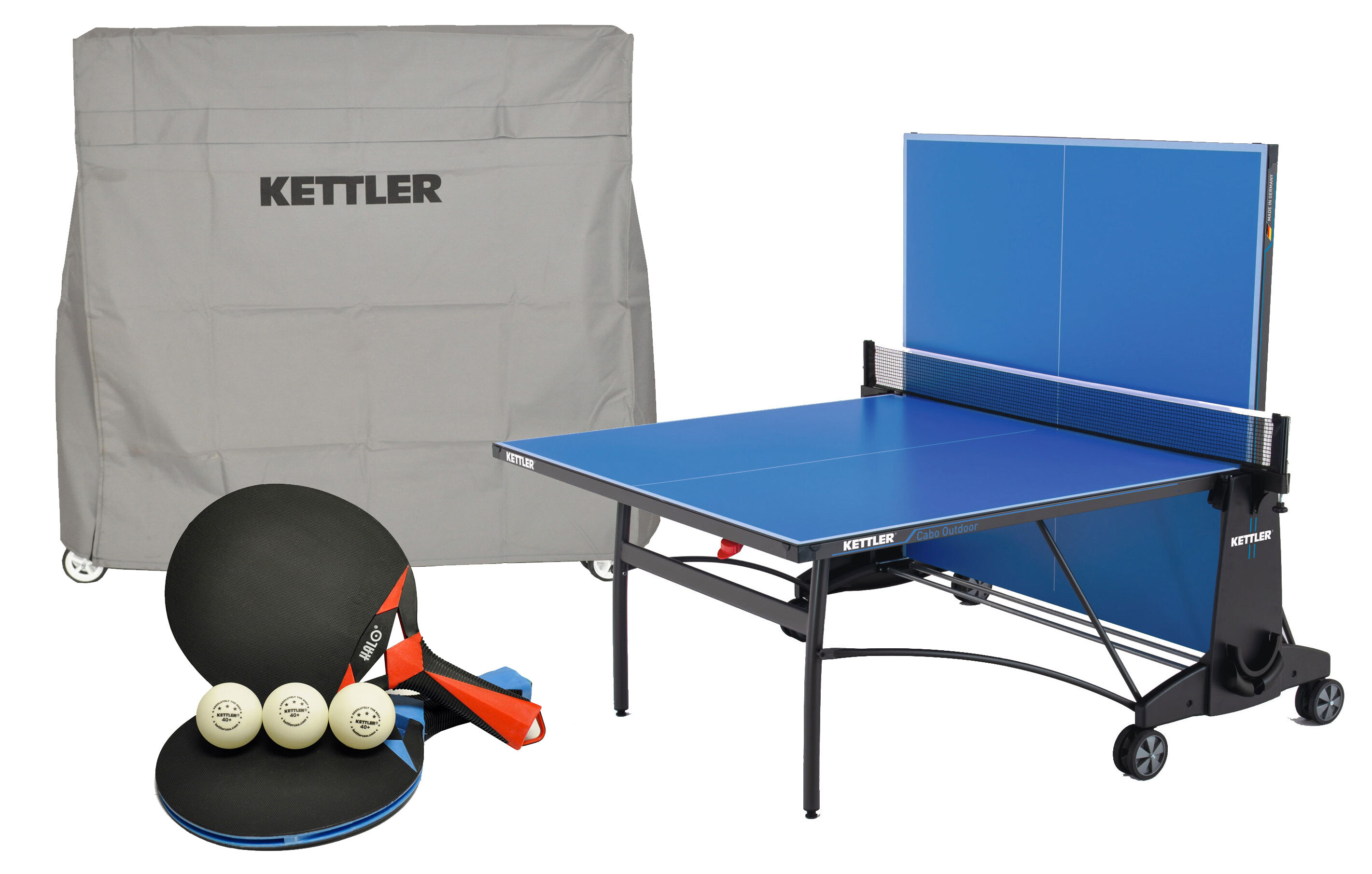 KETTLER Cabo Outdoor Bundle w/2-Racket Set, Balls and Table Cover