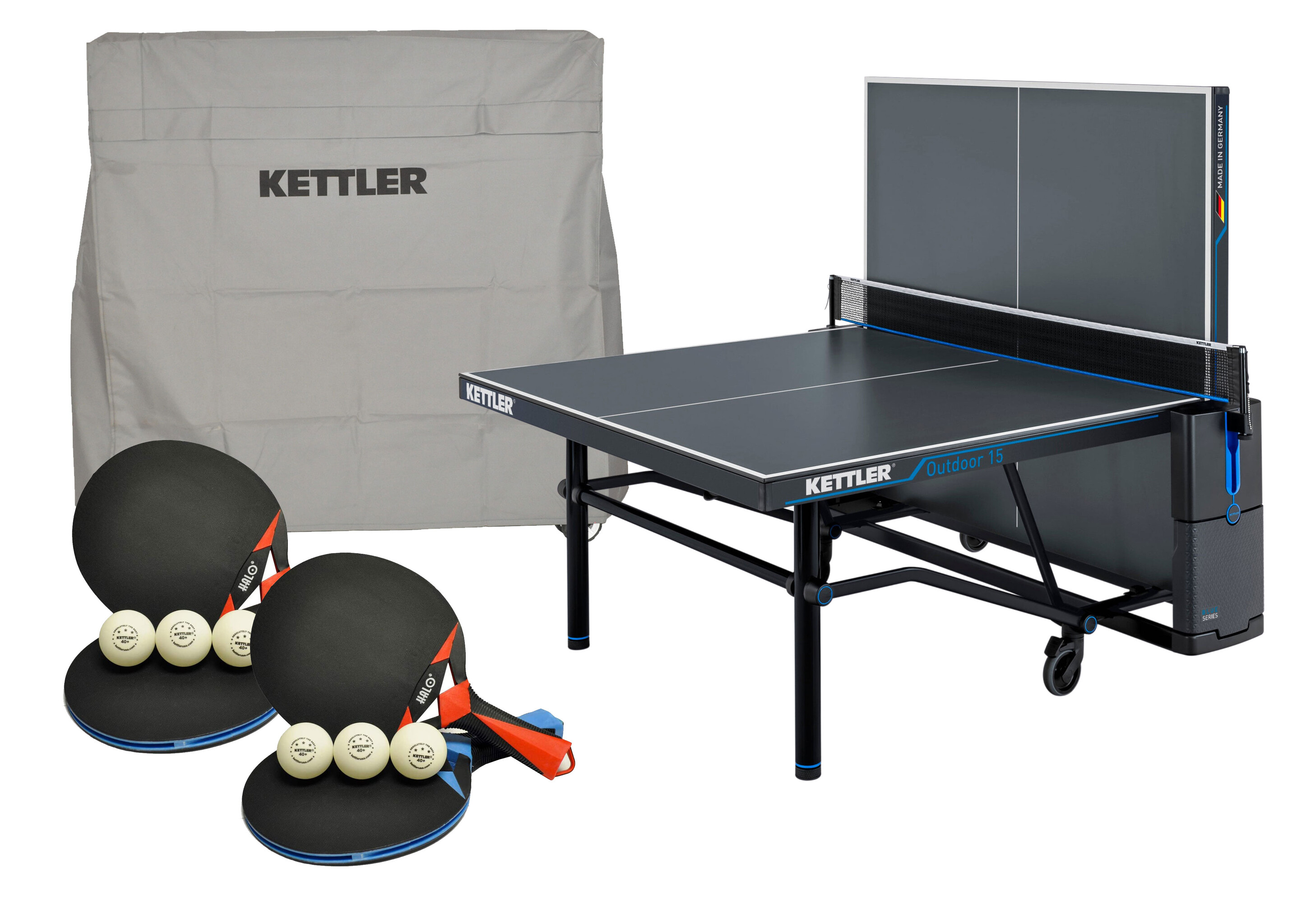 KETTLER Outdoor 15 Bundle w/4-Racket Set, Balls and Table Cover