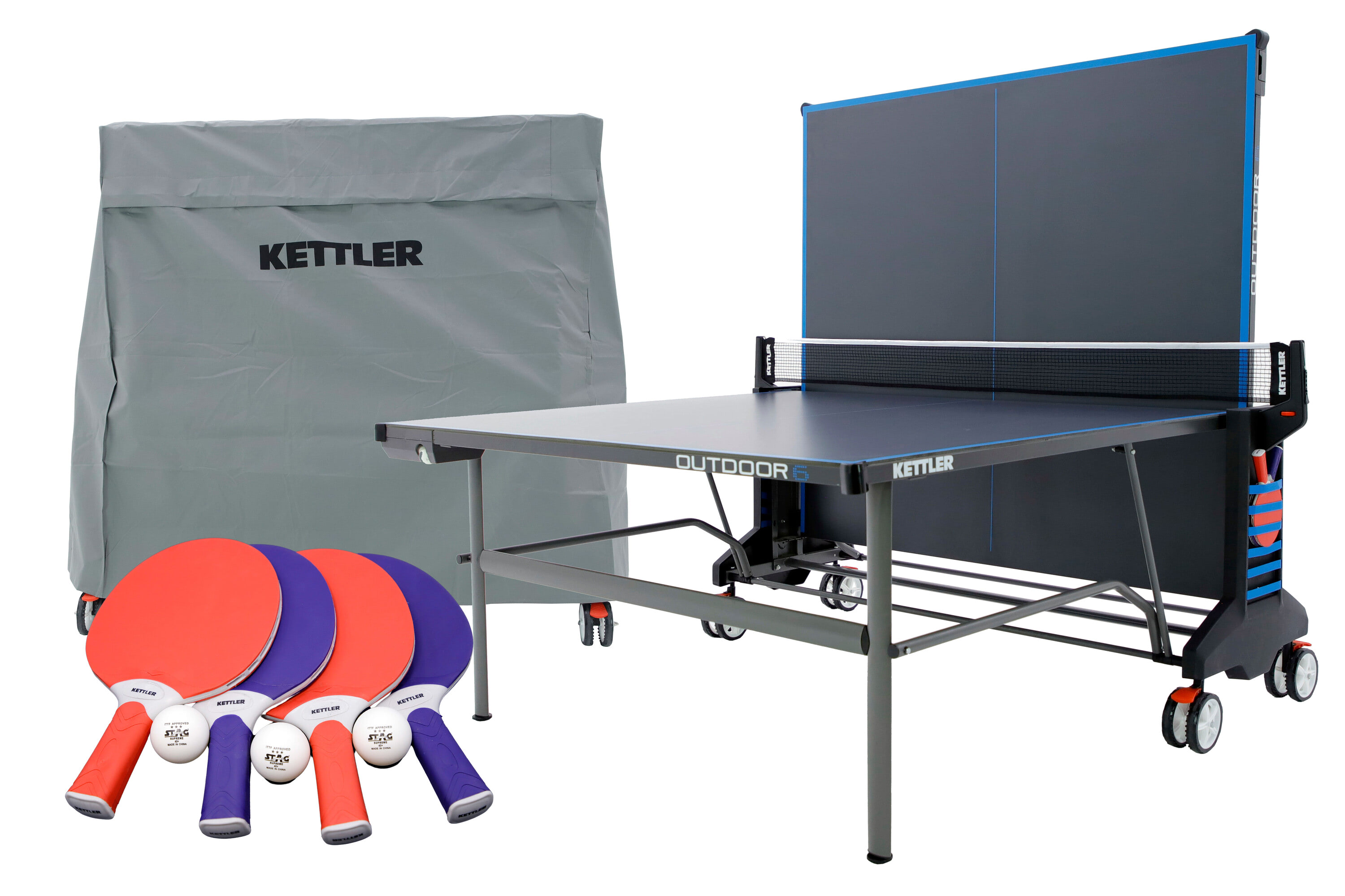 KETTLER Outdoor 6 Bundle w/4-Racket Set, Balls and Table Cover