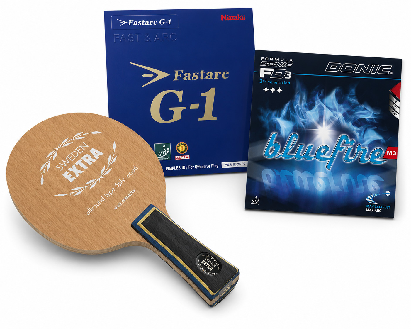 Yasaka Sweden Extra w/Nittaku Fastarc G-1 and Donic Bluefire M3