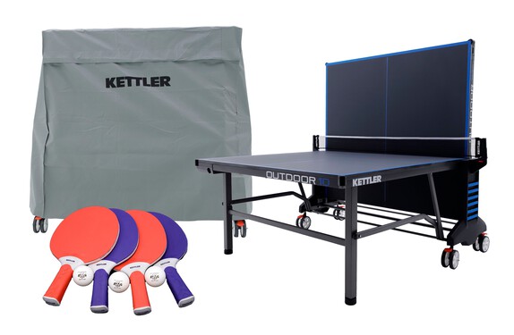 KETTLER Outdoor 10 Bundle w/4-Racket Set, Balls and Table Cover